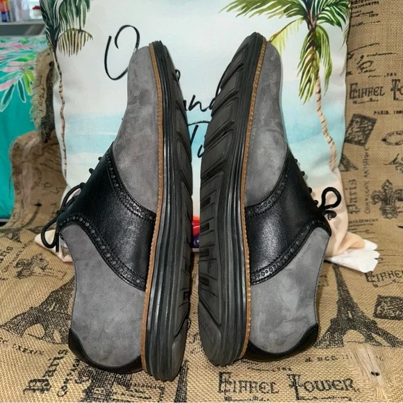 Cole Haan Men'S Oxford Grand Grey Suede Black Leather Shoes Size 12 - Picture 9 of 12